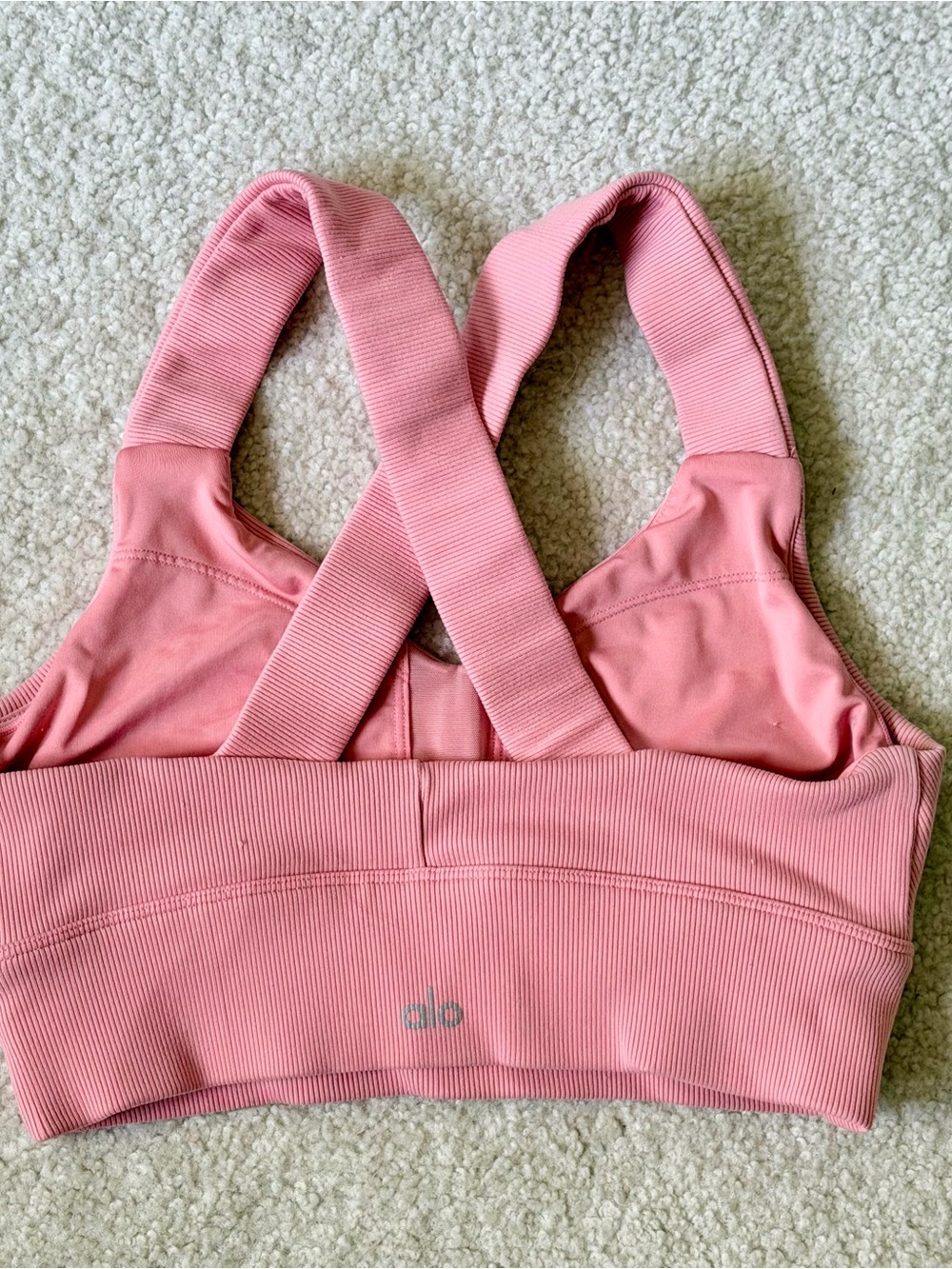 Alo yoga peachy pink Emulate Cross-Back Ribbed Sports Bra medium